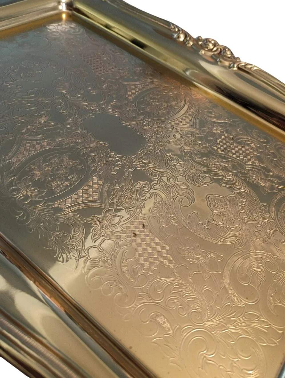 Vintage Copper Craft Brass Relish Tray With Starburst Crystal Inserts EUC